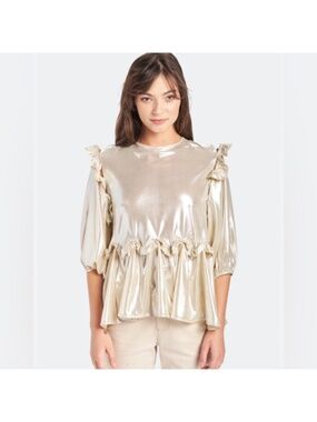 En Saison Metallic Ruffle Blouse